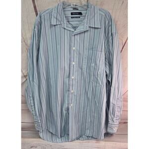 Nautica 80's Two-Ply Cotton XXL Blue/White Striped Long Sleeve Button Up Shirt